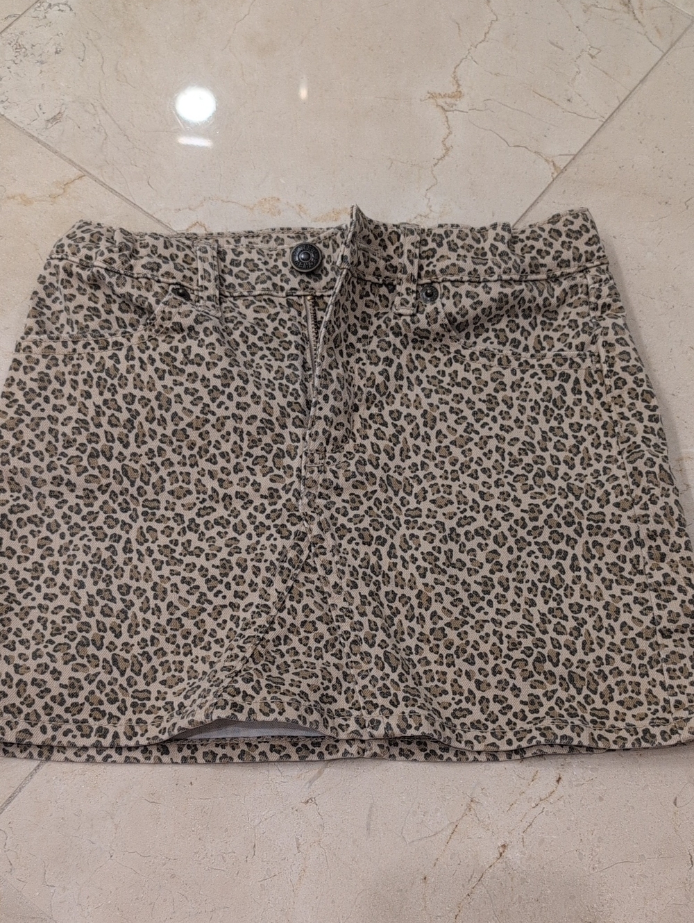 Kids Crewcuts Beige Leopard-Print Denim Jeans Skirt Size 6